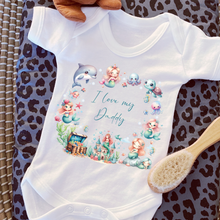 Load image into Gallery viewer, Personalised Baby Sleepsuit Baby Vest, I Love My Mummy Daddy Auntie, Mermaid Design, Baby Shower Gift, Custom Mermaid Baby Outfit