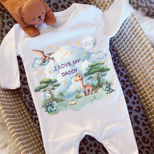 Load image into Gallery viewer, Personalised Baby Sleepsuit Baby Vest, I Love My Mummy Daddy Auntie, Dinosaur Design, Baby Shower Gift,