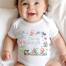 Load image into Gallery viewer, Personalised Baby Sleepsuit Baby Vest, I Love My Mummy Daddy Auntie, Mermaid Design, Baby Shower Gift, Custom Mermaid Baby Outfit