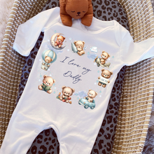 Load image into Gallery viewer, Personalised Baby Sleepsuit Baby Vest, I Love My Mummy Daddy Auntie, Teddy Bear Design, Baby Shower Gift, Custom Teddy Baby Outfit