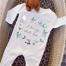 Load image into Gallery viewer, Personalised Baby Sleepsuit Baby Vest, I Love My Mummy Daddy Auntie, Space Astronaut Design, Baby Shower Gift, Custom Space Baby Outfit