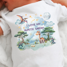 Load image into Gallery viewer, Personalised Baby Sleepsuit Baby Vest, I Love My Mummy Daddy Auntie, Dinosaur Design, Baby Shower Gift,