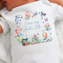 Load image into Gallery viewer, Personalised Baby Sleepsuit Baby Vest, I Love My Mummy Daddy Auntie, Mermaid Design, Baby Shower Gift, Custom Mermaid Baby Outfit