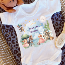Load image into Gallery viewer, Personalised Baby Sleepsuit Baby Vest, I Love My Mummy Daddy Auntie, Princess Design, Baby Shower Gift, Custom Fairytale Baby Outfit