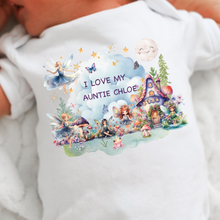 Load image into Gallery viewer, Personalised Baby Sleepsuit Baby Vest, I Love My Mummy Daddy Auntie, Fairy Design, Baby Shower Gift, Custom Fairytale Baby Outfit