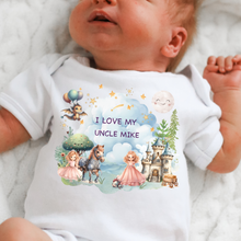 Load image into Gallery viewer, Personalised Baby Sleepsuit Baby Vest, I Love My Mummy Daddy Auntie, Princess Design, Baby Shower Gift, Custom Fairytale Baby Outfit