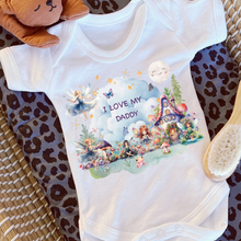 Load image into Gallery viewer, Personalised Baby Sleepsuit Baby Vest, I Love My Mummy Daddy Auntie, Fairy Design, Baby Shower Gift, Custom Fairytale Baby Outfit