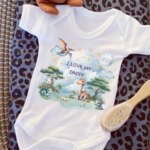 Load image into Gallery viewer, Personalised Baby Sleepsuit Baby Vest, I Love My Mummy Daddy Auntie, Dinosaur Design, Baby Shower Gift,