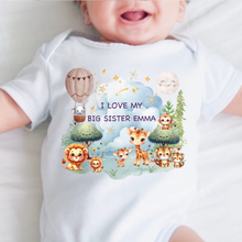 Load image into Gallery viewer, Personalised Baby Sleepsuit Baby Vest, I Love My Mummy Daddy Auntie, Safari Animal Design, Baby Shower Gift, Custom Safari Baby Outfit, Elephants Tigers Lions