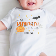 Load image into Gallery viewer, Personalised First Halloween Baby Vest My first Halloween Babygrow Pumpkin Baby's First Halloween Trick or Treat 1st Halloween Personalised Romper