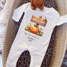 Load image into Gallery viewer, Personalised First Halloween Baby Vest My first Halloween Babygrow Pumpkin Baby's First Halloween Trick or Treat 1st Halloween Personalised Romper