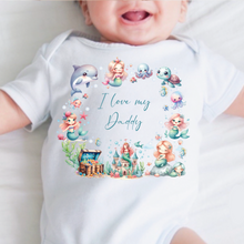 Load image into Gallery viewer, Personalised Baby Sleepsuit Baby Vest, I Love My Mummy Daddy Auntie, Mermaid Design, Baby Shower Gift, Custom Mermaid Baby Outfit