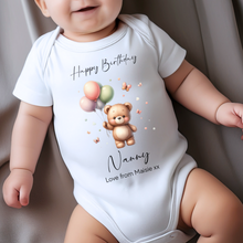 Load image into Gallery viewer, Happy Birthday Grandma  Babygrow, 1st Birthday as My Nanny, Nana Gift, Nanna Birthday, Nan Birthday, Sleepsuit Vest Bodysuit Grandma Birthday