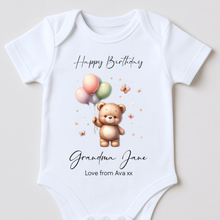 Load image into Gallery viewer, Happy Birthday Grandma  Babygrow, 1st Birthday as My Nanny, Nana Gift, Nanna Birthday, Nan Birthday, Sleepsuit Vest Bodysuit Grandma Birthday