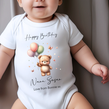 Load image into Gallery viewer, Happy Birthday Grandma  Babygrow, 1st Birthday as My Nanny, Nana Gift, Nanna Birthday, Nan Birthday, Sleepsuit Vest Bodysuit Grandma Birthday