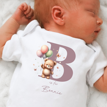 Load image into Gallery viewer, Hello my name is, baby girls coming home outfit, personalised gifts for baby girls, Hello Im New Here, New Baby announcement, Rainbow Baby