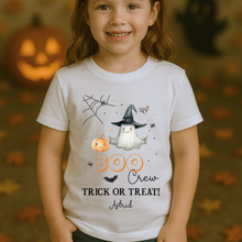 Load image into Gallery viewer, Personalised Halloween T-Shirt, Pumpkin Patch Tee, Custom Trick or Treat Tee, Spooky Tee, Too Cute to Spook, Boo Bag Gift, Girls Halloween Tee