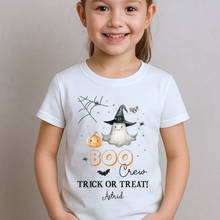 Load image into Gallery viewer, Personalised Halloween T-Shirt, Pumpkin Patch Tee, Custom Trick or Treat Tee, Spooky Tee, Too Cute to Spook, Boo Bag Gift, Girls Halloween Tee