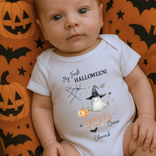 Load image into Gallery viewer, Personalised First Halloween Baby Vest My first Halloween Babygrow Pumpkin Baby's First Halloween Trick or Treat 1st Halloween Personalised Romper