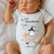 Load image into Gallery viewer, Personalised First Halloween Baby Vest My first Halloween Babygrow Pumpkin Baby's First Halloween Trick or Treat 1st Halloween Personalised Romper