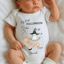 Load image into Gallery viewer, Personalised First Halloween Baby Vest My first Halloween Babygrow Pumpkin Baby's First Halloween Trick or Treat 1st Halloween Personalised Romper