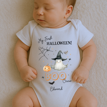 Load image into Gallery viewer, Personalised First Halloween Baby Vest My first Halloween Babygrow Pumpkin Baby's First Halloween Trick or Treat 1st Halloween Personalised Romper (Copy)