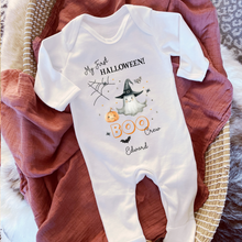 Load image into Gallery viewer, Personalised First Halloween Baby Vest My first Halloween Babygrow Pumpkin Baby's First Halloween Trick or Treat 1st Halloween Personalised Romper (Copy)