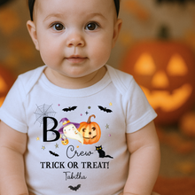 Load image into Gallery viewer, Personalised Halloween T-Shirt, Pumpkin Patch Tee, Custom Trick or Treat Tee, Spooky Tee, Too Cute to Spook, Boo Bag Gift, Girls Halloween Tee