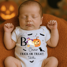 Load image into Gallery viewer, Personalised Halloween T-Shirt, Pumpkin Patch Tee, Custom Trick or Treat Tee, Spooky Tee, Too Cute to Spook, Boo Bag Gift, Girls Halloween Tee