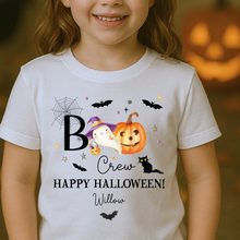 Load image into Gallery viewer, Personalised Halloween T-Shirt, Pumpkin Patch Tee, Custom Trick or Treat Tee, Spooky Tee, Too Cute to Spook, Boo Bag Gift, Girls Halloween Tee