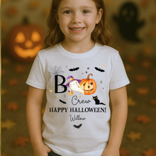 Load image into Gallery viewer, Personalised Halloween T-Shirt, Pumpkin Patch Tee, Custom Trick or Treat Tee, Spooky Tee, Too Cute to Spook, Boo Bag Gift, Girls Halloween Tee