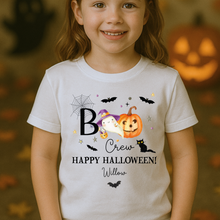 Load image into Gallery viewer, Personalised Halloween T-Shirt, Pumpkin Patch Tee, Custom Trick or Treat Tee, Spooky Tee, Too Cute to Spook, Boo Bag Gift, Girls Halloween Tee