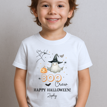 Load image into Gallery viewer, Personalised Halloween T-Shirt, Pumpkin Patch Tee, Custom Trick or Treat Tee, Spooky Tee, Too Cute to Spook, Boo Bag Gift, Girls Halloween Tee