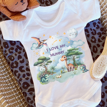 Load image into Gallery viewer, Personalised Baby Sleepsuit Baby Vest, I Love My Mummy Daddy Auntie, Dinosaur Design, Baby Shower Gift,