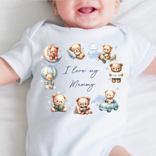 Load image into Gallery viewer, Personalised Baby Sleepsuit Baby Vest, I Love My Mummy Daddy Auntie, Teddy Bear Design, Baby Shower Gift, Custom Teddy Baby Outfit