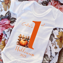 Load image into Gallery viewer, Personalised First Halloween Baby Vest My first Halloween Babygrow Pumpkin Baby's First Halloween Trick or Treat 1st Halloween Personalised Romper