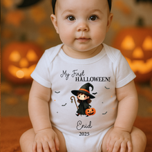 Load image into Gallery viewer, Personalised First Halloween Baby Vest My first Halloween Babygrow Pumpkin Baby's First Halloween Trick or Treat 1st Halloween Personalised Romper