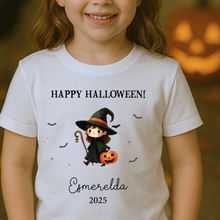 Load image into Gallery viewer, Personalised Halloween T-Shirt, Pumpkin Patch Tee, Custom Trick or Treat Tee, Spooky Tee, Too Cute to Spook, Boo Bag Gift, Girls Halloween Tee
