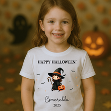 Load image into Gallery viewer, Personalised Halloween T-Shirt, Pumpkin Patch Tee, Custom Trick or Treat Tee, Spooky Tee, Too Cute to Spook, Boo Bag Gift, Girls Halloween Tee
