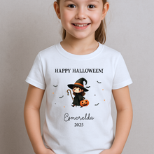 Load image into Gallery viewer, Personalised Halloween T-Shirt, Pumpkin Patch Tee, Custom Trick or Treat Tee, Spooky Tee, Too Cute to Spook, Boo Bag Gift, Girls Halloween Tee