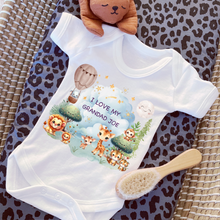 Load image into Gallery viewer, Personalised Baby Sleepsuit Baby Vest, I Love My Mummy Daddy Auntie, Safari Animal Design, Baby Shower Gift, Custom Safari Baby Outfit, Elephants Tigers Lions