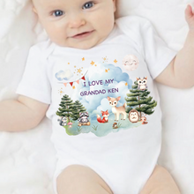 Load image into Gallery viewer, Personalised Baby Sleepsuit Baby Vest, I Love My Mummy Daddy Auntie, Woodland Animal Design, Baby Shower Gift