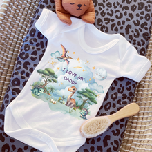 Load image into Gallery viewer, Personalised Baby Sleepsuit Baby Vest, I Love My Mummy Daddy Auntie, Dinosaur Design, Baby Shower Gift,