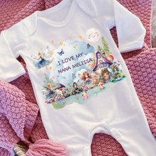 Load image into Gallery viewer, Personalised Baby Sleepsuit Baby Vest, I Love My Mummy Daddy Auntie, Fairy Design, Baby Shower Gift, Custom Fairytale Baby Outfit