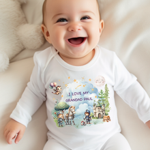 Load image into Gallery viewer, Personalised Baby Sleepsuit Baby Vest, I Love My Mummy Daddy Auntie, Knights and Dragons Design, Baby Shower Gift, Custom Fairytale Baby Outfit