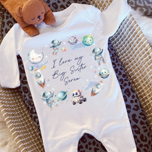Load image into Gallery viewer, Personalised Baby Sleepsuit Baby Vest, I Love My Mummy Daddy Auntie, Space Astronaut Design, Baby Shower Gift, Custom Space Baby Outfit