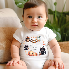 Load image into Gallery viewer, Personalised First Halloween Baby Vest My first Halloween Babygrow Pumpkin Baby's First Halloween Trick or Treat 1st Halloween Personalised Romper
