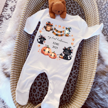 Load image into Gallery viewer, Personalised First Halloween Baby Vest My first Halloween Babygrow Pumpkin Baby's First Halloween Trick or Treat 1st Halloween Personalised Romper
