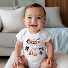 Load image into Gallery viewer, Personalised First Halloween Baby Vest My first Halloween Babygrow Pumpkin Baby's First Halloween Trick or Treat 1st Halloween Personalised Romper