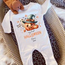 Load image into Gallery viewer, Personalised First Halloween Baby Vest My first Halloween Babygrow Pumpkin Baby's First Halloween Trick or Treat 1st Halloween Personalised Romper